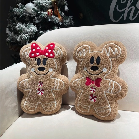Gingerbread Mickey & Minnie Plush Pillows Disney - Picture 1 of 1